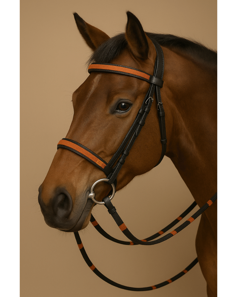 Premium Leather Horse Bridle and Webbed Rein Set with Stops