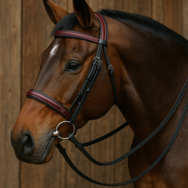 Premium Leather Horse Bridle & Rubber Grip Rein Set