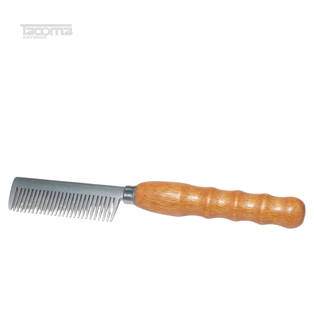 2 (1) Aluminum Mane Comb with Wooden Handle - Image 1